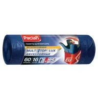 Мешки для мусора 60 л, с ушками, синие, рулон 16 шт., ПВД, 30 мкм, 60х75 см, PACLAN "Multitop Lux", 134474