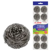Губки (мочалки) металлические, спиральные, 12х15 г, КОМПЛЕКТ 12 шт., для посуды, гриля, плиты, LAIMA, 606658