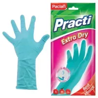 Перчатки МНОГОРАЗОВЫЕ резиновые PACLAN "Extra Dry", хлопчатобумажное напыление, 100% флок, размер 7,5-8, M (средний), синие, вес 52 г, 7340, 407340