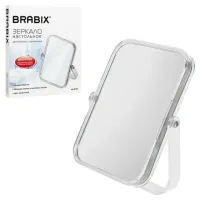 Зеркало настольное BRABIX, 19х16 см, двустороннее, с увеличением, прозрачная рамка, 607423