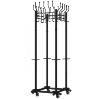 Вешалка на колесах на 20 крючков с держателем для зонтов "Гардикс-4К", металл, черная