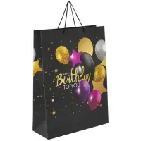 Пакет подарочный (1 штука) 33x13x45 см, ЗОЛОТАЯ СКАЗКА "Happy Birthday", фольга, черный, 608240
