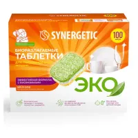 Таблетки для посудомоечных машин 100 шт. SYNERGETIC, биоразлагаемые, бесфосфатные, 102100