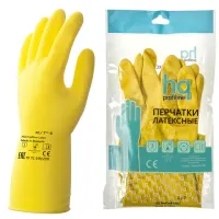 Перчатки латексные КЩС, сверхпрочные, плотные, хлопковое напыление, размер 7,5-8, M (средний), желтые, HQ Profiline, 73584