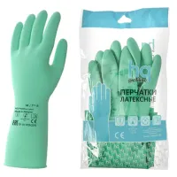 Перчатки латексные КЩС, сверхпрочные, плотные, хлопковое напыление, размер 7,5-8, M (средний), зеленые, HQ Profiline, 73583