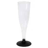 Бокал одноразовый 150 мл для шампанского "Флюте" пластиковый, черная низкая ножка, ВЗЛП, 1009П/Ч