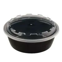 Контейнер одноразовый 530 мл, С КРЫШКОЙ, круглый, диаметр 152 мм, черный/прозрачный, ПП, ВЗЛП, 1264Ч