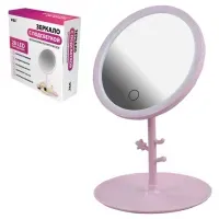 Зеркало настольное с LED-подсветкой для макияжа, диаметр 17 см, 3 режима свечения, аккумулятор 1200 mAh, цвет розовый, WBZ (ВБЗ), 609331