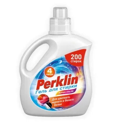 Гель для стирки для всех типов тканей, 200 стирок, 4 л, PERKLIN (ПЕРКЛИН) SUPER COLOR, 609779