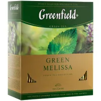 Чай GREENFIELD "Green Melissa" зеленый с мятой и мелиссой, 100 пакетиков в конвертах по 1,5 г, 0879