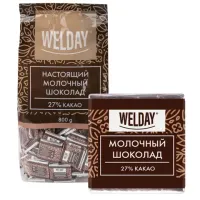 Шоколад порционный высшего качества WELDAY (ВЭЛДЭЙ) "Молочный 27%", 800 г (160 плиток по 5 г), пакет, 622406