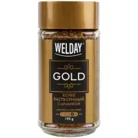 Кофе растворимый WELDAY (ВЭЛДЭЙ) "GOLD" 190 г, стеклянная банка, сублимированный, 622674