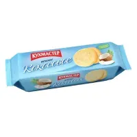 Печенье КУХМАСТЕР "Кокосовое", песочное, с кокосовой стружкой, 270 г, 204407