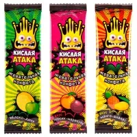 Конфета жевательная КИСЛАЯ АТАКА ассорти 3 вкусов, 11 г, KA-10-1