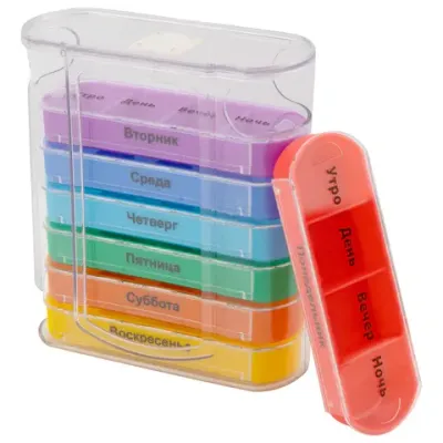ТАБЛЕТНИЦА / Контейнер-органайзер для лекарств и витаминов "7 дней/4 приема CLEAR" DASWERK (ДАСВЕРК), 630846