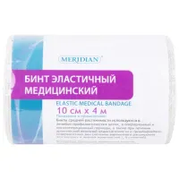 Бинт медицинский эластичный 4 м х 10 см с 2 застежками MERIDIAN