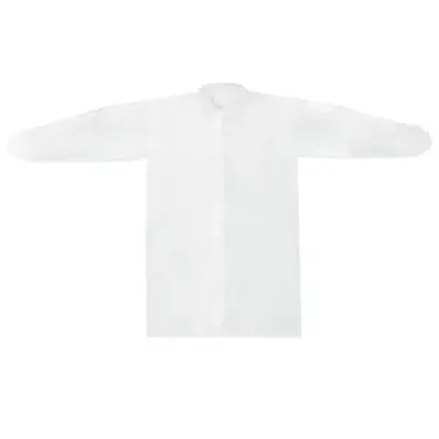 Халат одноразовый белый на липучках КОМПЛЕКТ 10 шт., XXL, 56-58 размер, 110 см, рукав на резинке, 30 г/м2, ОПТИТРЕЙД