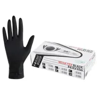 Перчатки нитриловые сверхпрочные с текстурой SFM MEGA TEX BLACK, Германия, 25 пар (50 штук), размер 6-7, S (малый)