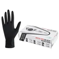 Перчатки нитриловые сверхпрочные с текстурой SFM MEGA TEX BLACK, Германия, 25 пар (50 штук), размер 7-8 (средний)
