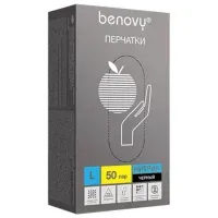 Перчатки нитриловые смотровые 50 пар (100 штук), размер 8-9, L (большой), черные, BENOVY Nitrile Chlorinated