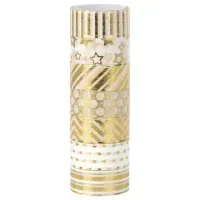 Клейкие WASHI-ленты для декора с фольгой ЗОЛОТИСТЫЕ, 15 мм х 3 м, 7 шт., рисовая бумага, ОСТРОВ СОКРОВИЩ, 661712