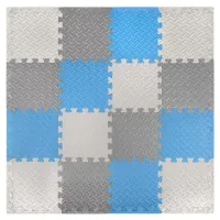 Коврик-пазл напольный 1,2х1,2 м, 16 шт., 30х30 см, толщина 1 см, серый, голубой, светло-серый, ЮНЛАНДИЯ, 664813
