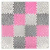Коврик-пазл напольный 1,2х1,2 м, 16 шт., 30х30 см, толщина 1 см, серый, розовый, светло-серый, ЮНЛАНДИЯ, 664815