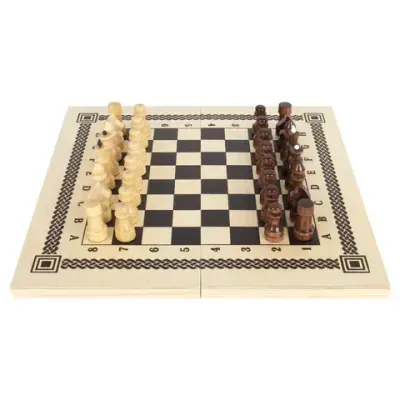 Шахматы, шашки, нарды 3 в 1 деревянные, лакированные, глянцевые, доска 40х40 см, ЗОЛОТАЯ СКАЗКА, 665364