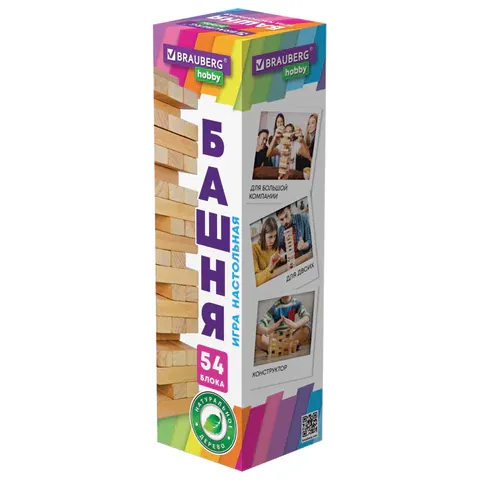 Фото товара «Игра настольная "БАШНЯ", 54 деревянных блока, BRAUBERG HOBBY, 665492»