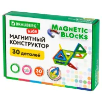 Магнитный конструктор MAGNETIC BLOCKS, 30 магнитных деталей, BRAUBERG KIDS, 665719