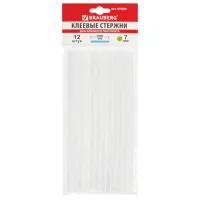 Клеевые стержни, диаметр 7 мм, длина 200 мм, прозрачные, комплект 12 шт., BRAUBERG, европодвес, 670292