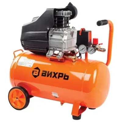 Компрессор ВИХРЬ КМП-300/50, 2000 Вт, рабочее давление 8 бар, объем 50 л, 300 л/мин, 2,7 л.с., 74/3/4