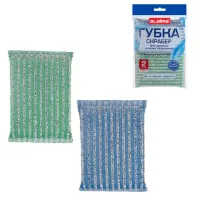 Губка-скрабер для ЭМАЛИ и ТЕФЛОНА, размер 13х8,5х1,5 см, КОМПЛЕКТ 2 штуки, посуда, уборка, LAIMA, 700057