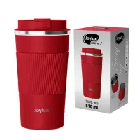 Термокружка 510 мл JOYLUX (ДЖОЙЛЮКС) EVERY DAY, нержавеющая сталь SUS304, силиконовый рукав, красный матовый, 700294