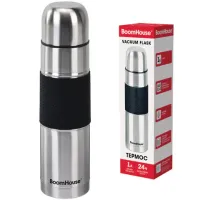 Термос 1 л, BOOMHOUSE (БУМХАУС) CLASSIC, нержавеющая сталь SUS304, черный силиконовый рукав, крышка/кружка, 700308