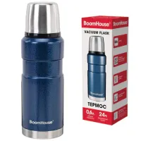 Термос 0,6 л, BOOMHOUSE (БУМХАУС) DARKBLUE, нержавеющая сталь SUS304, молотковая эмаль, крышка/кружка, синий, 700309