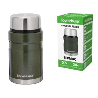Термос 0,7 л для еды/напитков с широким горлом, BOOMHOUSE (БУМХАУС) RIBBED, нержавеющая сталь SUS304, оливковый, 700321