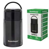 Термос 1 л для еды/напитков с широким горлом, BOOMHOUSE (БУМХАУС) LUNCH, нержавеющая сталь SUS304, черный, 700327