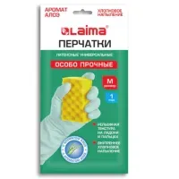 Перчатки МНОГОРАЗОВЫЕ латексные LAIMA, С АРОМАТОМ АЛОЭ, зеленые, хлопчатобумажное напыление, размер M (средний), вес 50 г, 700545