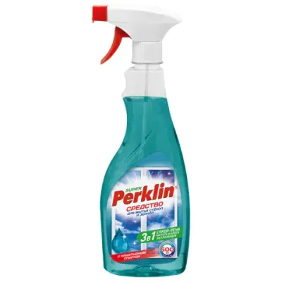 Средство для мытья стекол и зеркал спрей/пена с нашатырным спиртом 500 мл, PERKLIN (ПЕРКЛИН) SUPER, распылитель, 700632