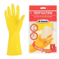 Перчатки МНОГОРАЗОВЫЕ латексные "Для деликатной уборки", размер 8-9, L (большой), вес 29 г, KOMFI, DGL018L