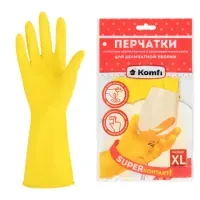 Перчатки МНОГОРАЗОВЫЕ латексные "Для деликатной уборки", размер 9-10, XL (очень большой), вес 32 г, KOMFI, DGL019L