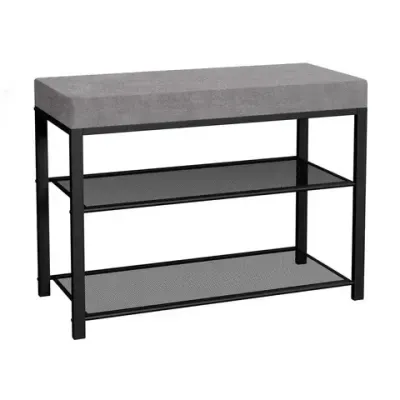 Банкетка для обуви "Торонто-23S", 670х300х490 мм, 2 полки, металл/ткань, черная/серая, БТ23СЧС