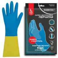 Перчатки латексно-неопреновые КЩС, ULTRA NEOPRENE, химически устойчивые, размер 9-9,5 L (большой), RABBITEX (РАББИТЕКС), 701115