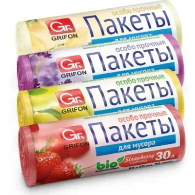 Мешки для мусора "Арома" 30 л, в рулоне, ассорти 20 шт., ПНД, 26х53,5 см, 9 мкм, GRIFON, 101-020