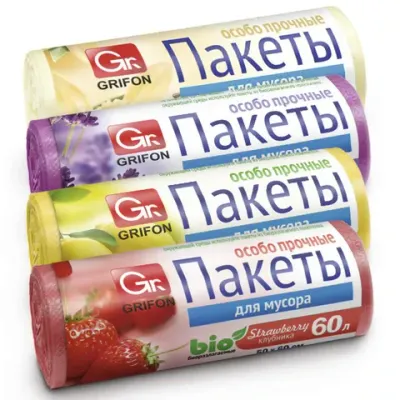 Мешки для мусора "Арома" 60 л, в рулоне, ассорти 20 шт., ПНД, 56х53,5 см, 9 мкм, GRIFON, 101-023