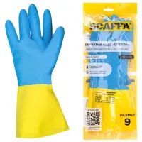Перчатки латексно-неопреновые SCAFFA "Спектр", КЩС-1, хлопчатобумажное напыление, размер 9, L (большой), 00-01017727