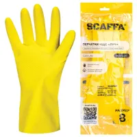 Перчатки латексные SCAFFA "Луч", КЩС-2, хлопчатобумажное напыление, размер 8, M (средний), желтые, 00-01017717