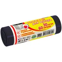 Мешки для мусора 60 л, черные, в рулоне 20 шт, ПНД 10 мкм, 58x68 см, РОМАШКА ПРОФИ ПФ-60/20/30