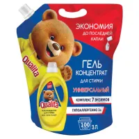 Гель для стирки универсальный 3 л, QUALITA, для всех типов тканей, концентрат, дой-пак, 11435